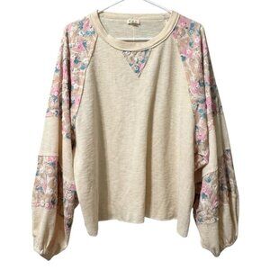 Pol Patchwork Sweater Large Balloon Sleeves Colorful Boho‎ Hippie Anthropologie